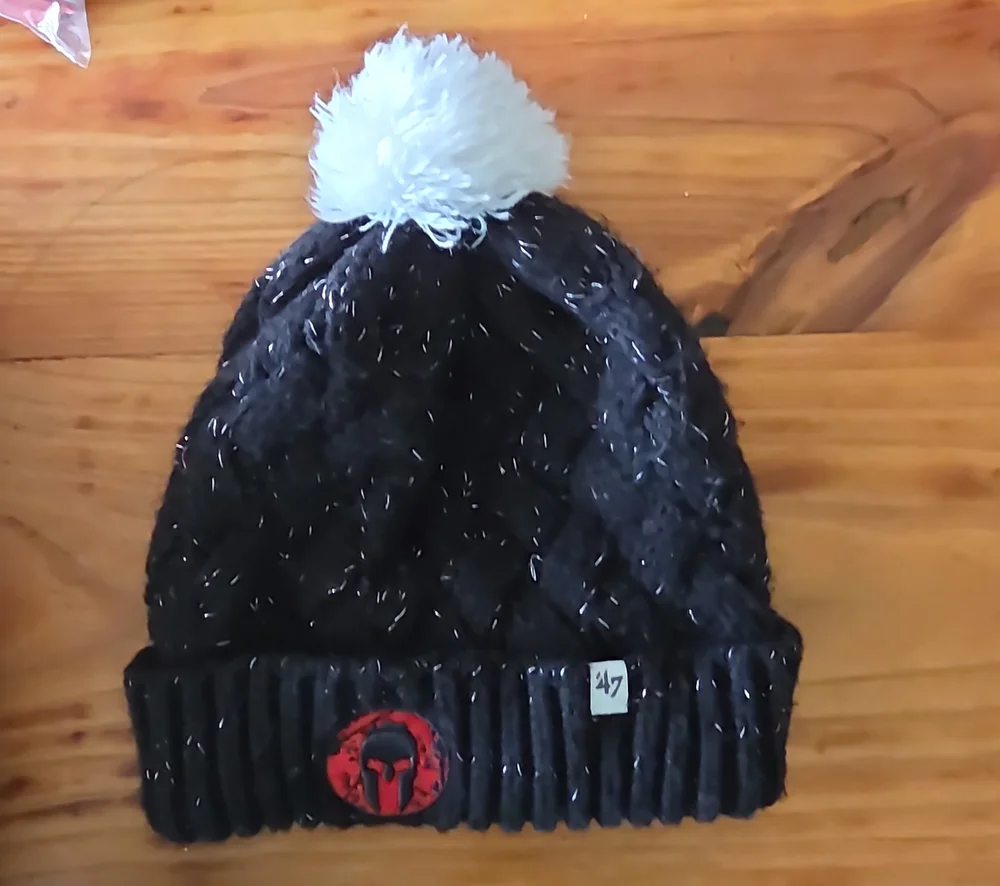 47 Womens Black Knit Beanie with White Pom 47 Brand